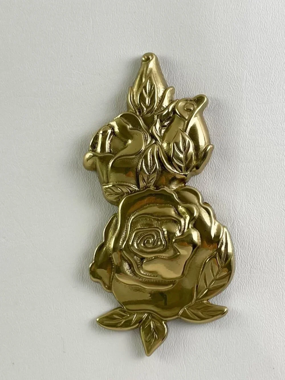 Vintage Brass Floral Rose Drapery Curtain Tieback / Holdback Ornament